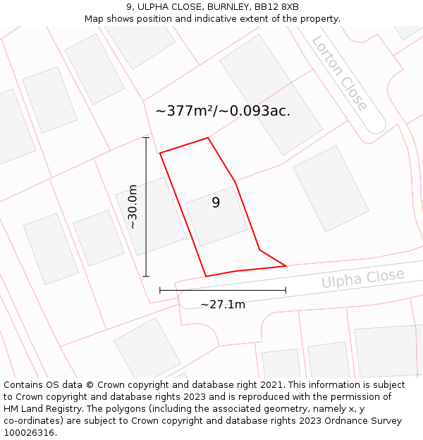 9, ULPHA CLOSE, BURNLEY, BB12 8XB: Plot and title map