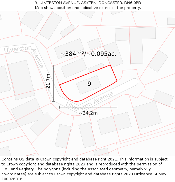 9, ULVERSTON AVENUE, ASKERN, DONCASTER, DN6 0RB: Plot and title map