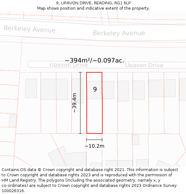 9, UPAVON DRIVE, READING, RG1 6LP: Plot and title map