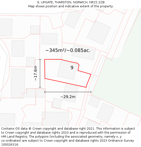 9, UPGATE, THARSTON, NORWICH, NR15 2ZB: Plot and title map