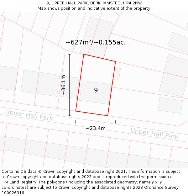 9, UPPER HALL PARK, BERKHAMSTED, HP4 2NW: Plot and title map