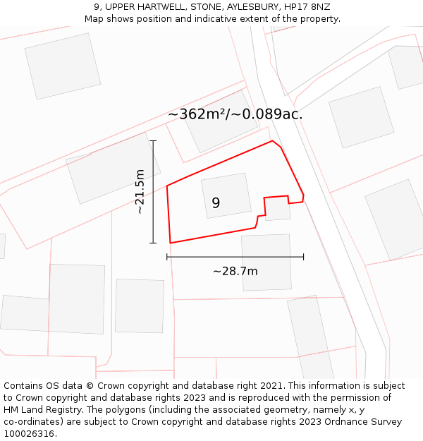9, UPPER HARTWELL, STONE, AYLESBURY, HP17 8NZ: Plot and title map
