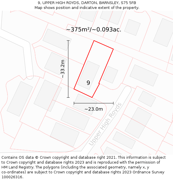 9, UPPER HIGH ROYDS, DARTON, BARNSLEY, S75 5FB: Plot and title map