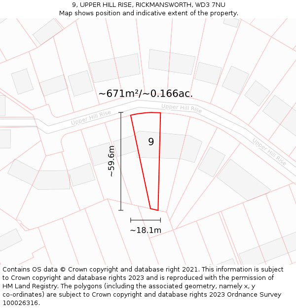 9, UPPER HILL RISE, RICKMANSWORTH, WD3 7NU: Plot and title map