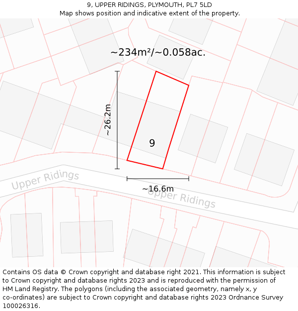 9, UPPER RIDINGS, PLYMOUTH, PL7 5LD: Plot and title map