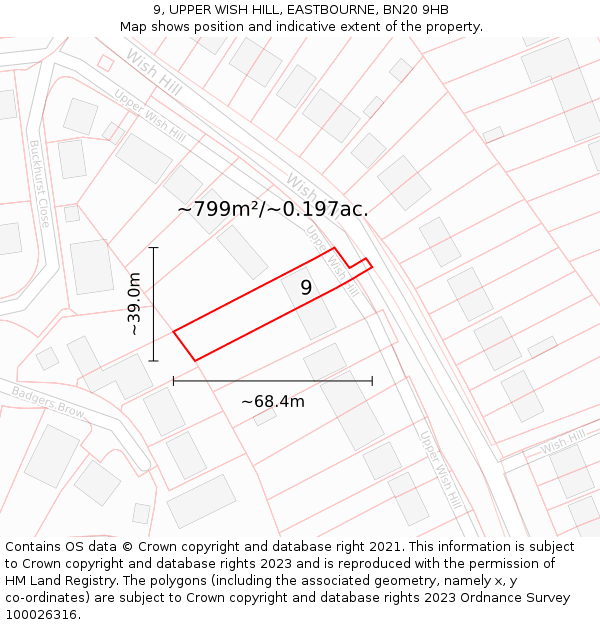 9, UPPER WISH HILL, EASTBOURNE, BN20 9HB: Plot and title map