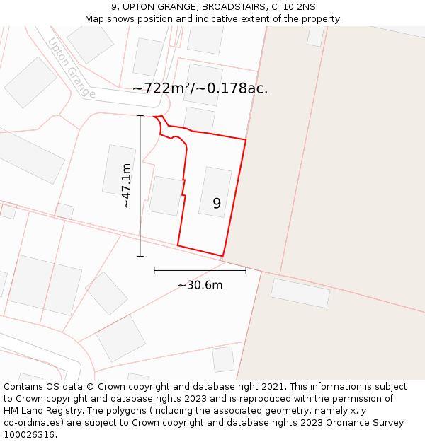 9, UPTON GRANGE, BROADSTAIRS, CT10 2NS: Plot and title map