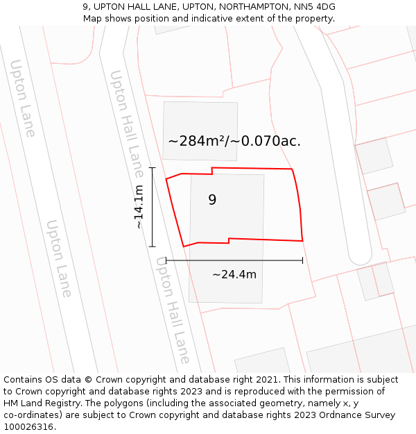 9, UPTON HALL LANE, UPTON, NORTHAMPTON, NN5 4DG: Plot and title map