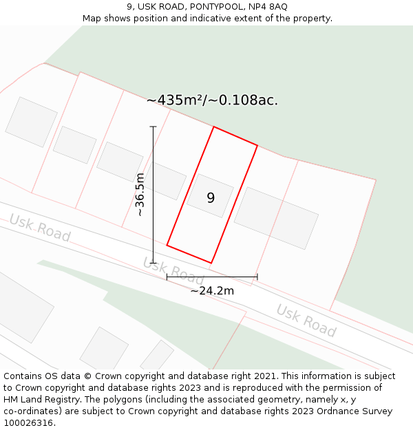 9, USK ROAD, PONTYPOOL, NP4 8AQ: Plot and title map