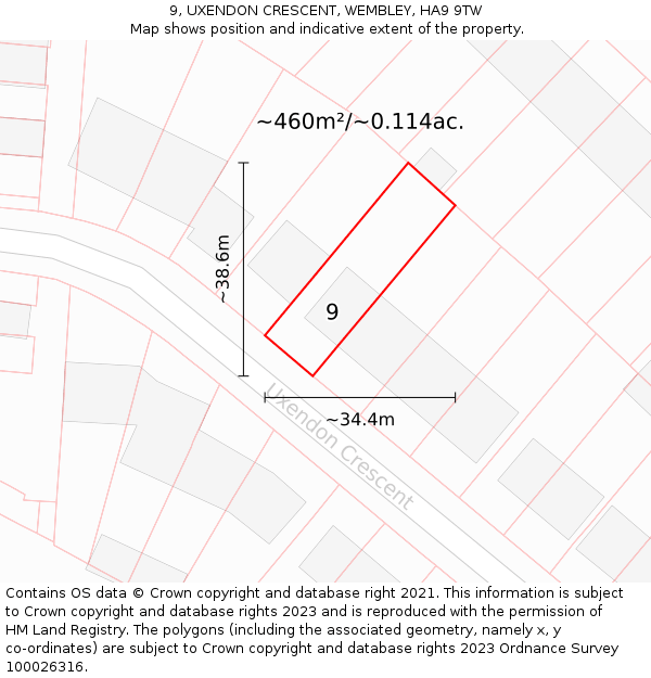 9, UXENDON CRESCENT, WEMBLEY, HA9 9TW: Plot and title map