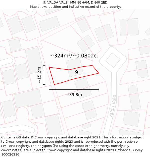 9, VALDA VALE, IMMINGHAM, DN40 2ED: Plot and title map