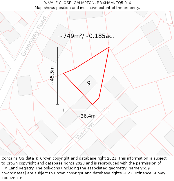 9, VALE CLOSE, GALMPTON, BRIXHAM, TQ5 0LX: Plot and title map