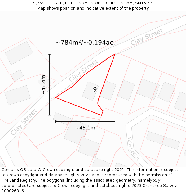 9, VALE LEAZE, LITTLE SOMERFORD, CHIPPENHAM, SN15 5JS: Plot and title map