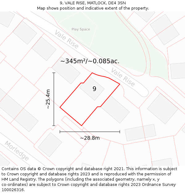 9, VALE RISE, MATLOCK, DE4 3SN: Plot and title map