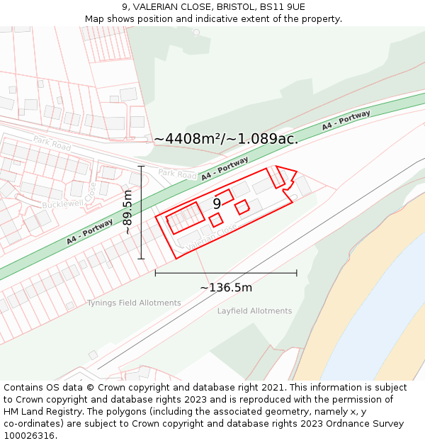 9, VALERIAN CLOSE, BRISTOL, BS11 9UE: Plot and title map