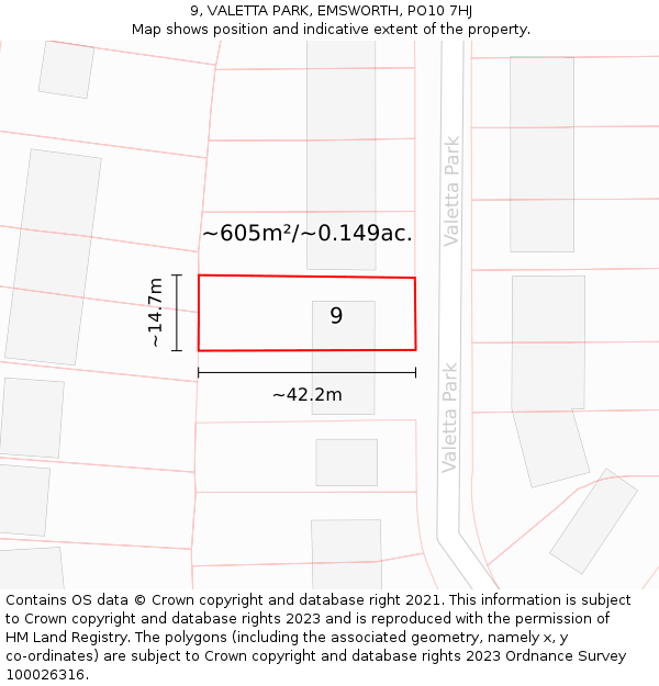 9, VALETTA PARK, EMSWORTH, PO10 7HJ: Plot and title map
