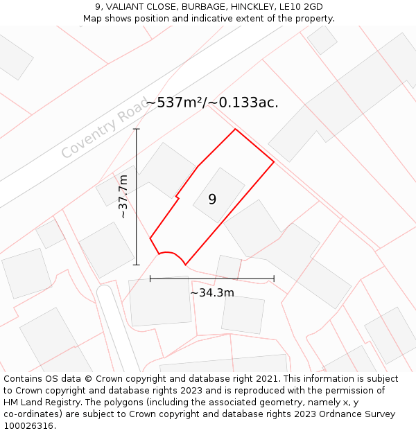 9, VALIANT CLOSE, BURBAGE, HINCKLEY, LE10 2GD: Plot and title map