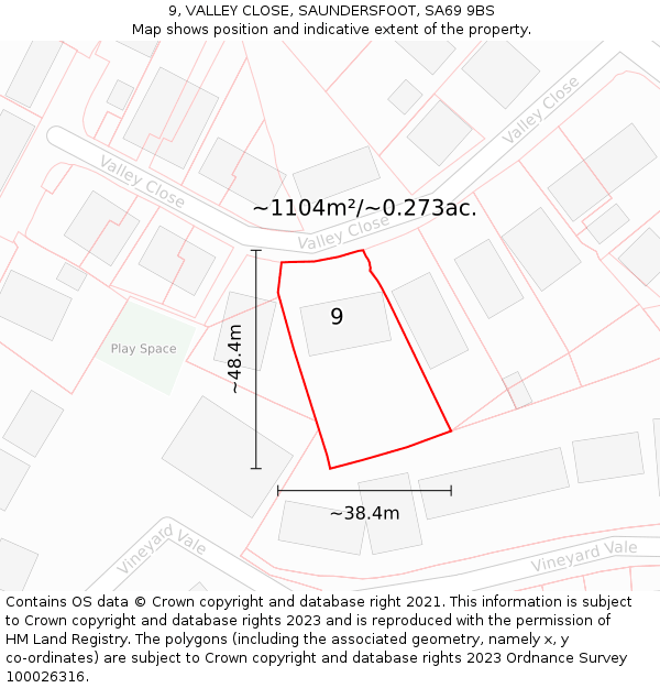 9, VALLEY CLOSE, SAUNDERSFOOT, SA69 9BS: Plot and title map