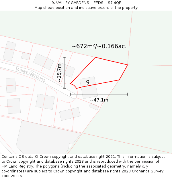 9, VALLEY GARDENS, LEEDS, LS7 4QE: Plot and title map