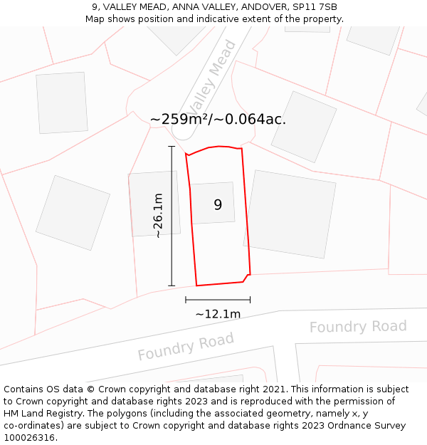 9, VALLEY MEAD, ANNA VALLEY, ANDOVER, SP11 7SB: Plot and title map