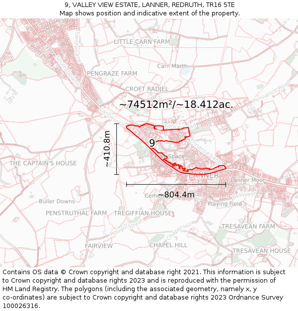 9, VALLEY VIEW ESTATE, LANNER, REDRUTH, TR16 5TE: Plot and title map