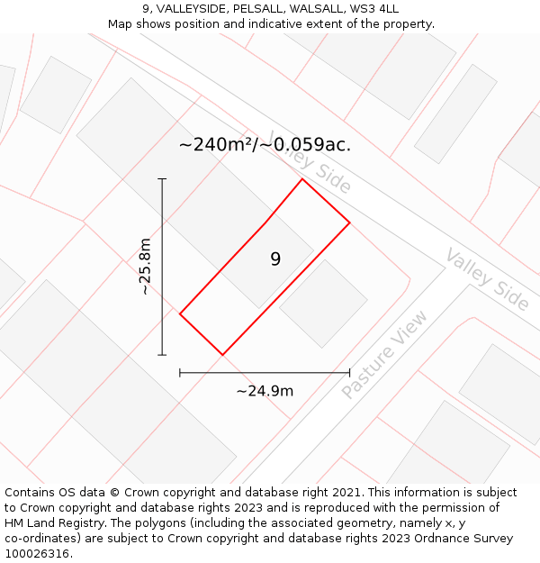 9, VALLEYSIDE, PELSALL, WALSALL, WS3 4LL: Plot and title map
