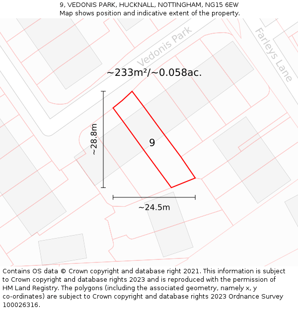 9, VEDONIS PARK, HUCKNALL, NOTTINGHAM, NG15 6EW: Plot and title map