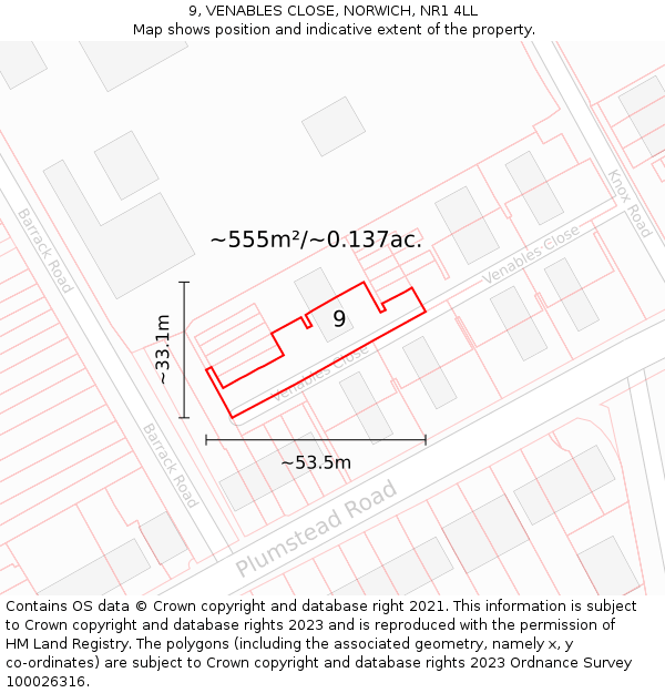 9, VENABLES CLOSE, NORWICH, NR1 4LL: Plot and title map