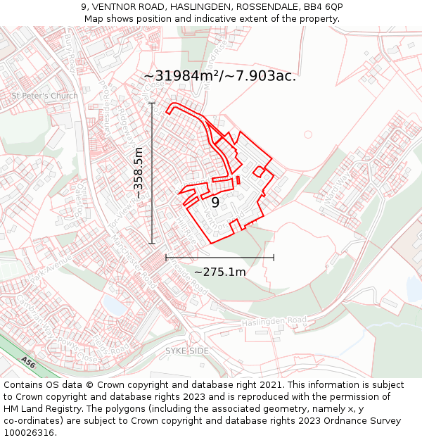 9, VENTNOR ROAD, HASLINGDEN, ROSSENDALE, BB4 6QP: Plot and title map