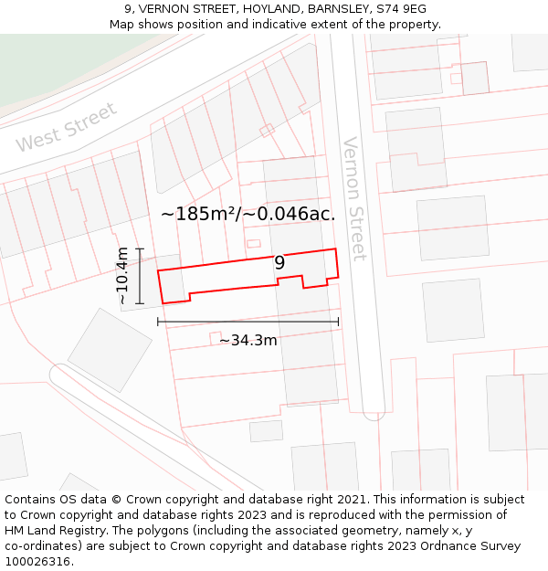 9, VERNON STREET, HOYLAND, BARNSLEY, S74 9EG: Plot and title map