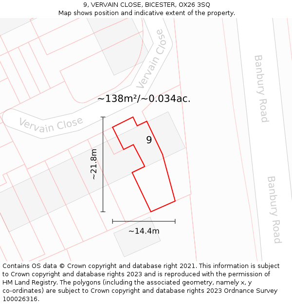 9, VERVAIN CLOSE, BICESTER, OX26 3SQ: Plot and title map