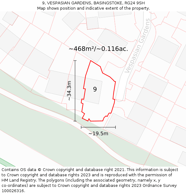 9, VESPASIAN GARDENS, BASINGSTOKE, RG24 9SH: Plot and title map