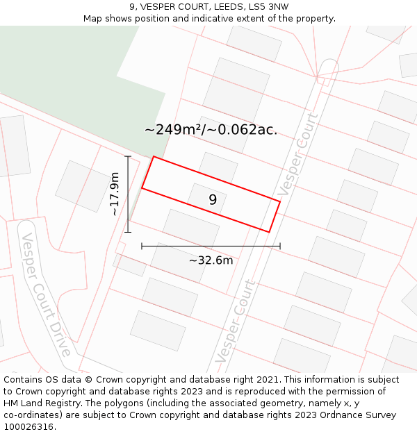 9, VESPER COURT, LEEDS, LS5 3NW: Plot and title map