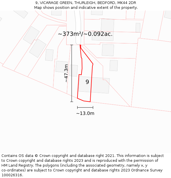 9, VICARAGE GREEN, THURLEIGH, BEDFORD, MK44 2DR: Plot and title map