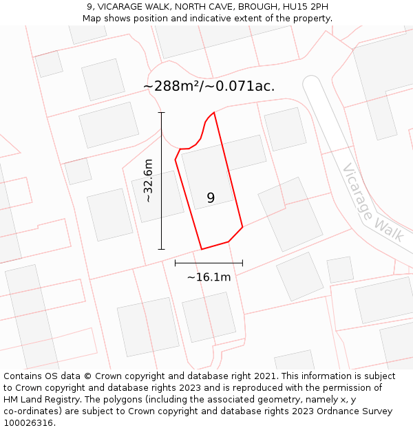 9, VICARAGE WALK, NORTH CAVE, BROUGH, HU15 2PH: Plot and title map