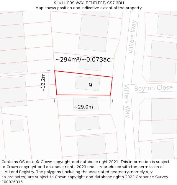 9, VILLIERS WAY, BENFLEET, SS7 3BH: Plot and title map