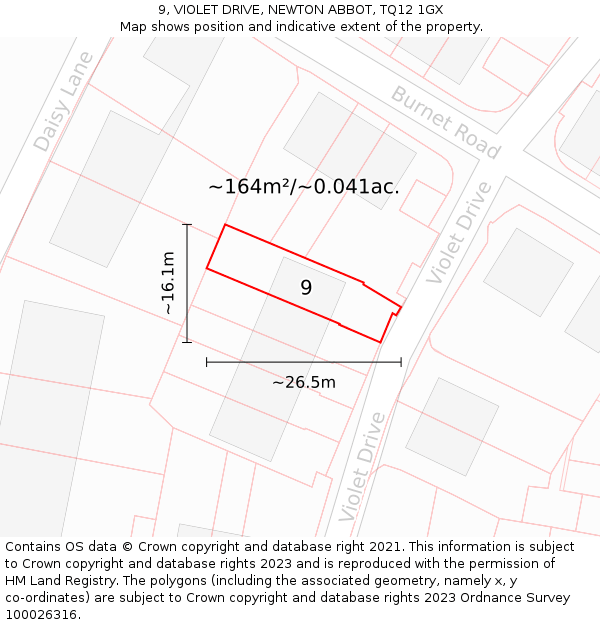 9, VIOLET DRIVE, NEWTON ABBOT, TQ12 1GX: Plot and title map