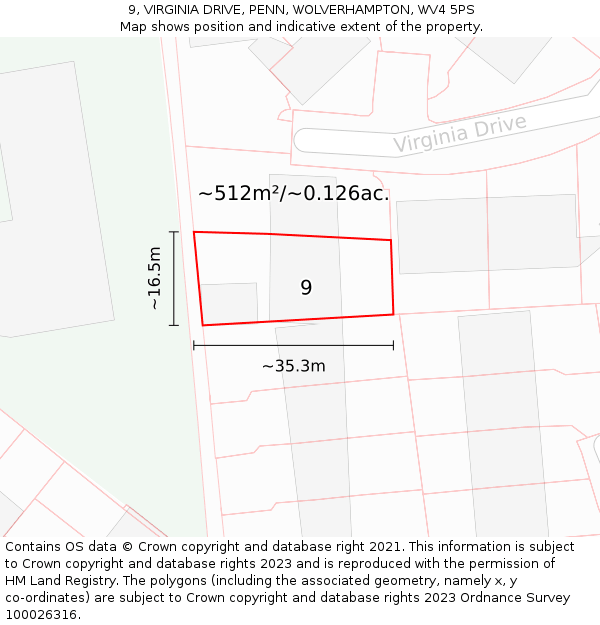 9, VIRGINIA DRIVE, PENN, WOLVERHAMPTON, WV4 5PS: Plot and title map