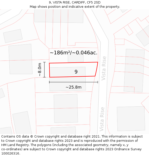 9, VISTA RISE, CARDIFF, CF5 2SD: Plot and title map