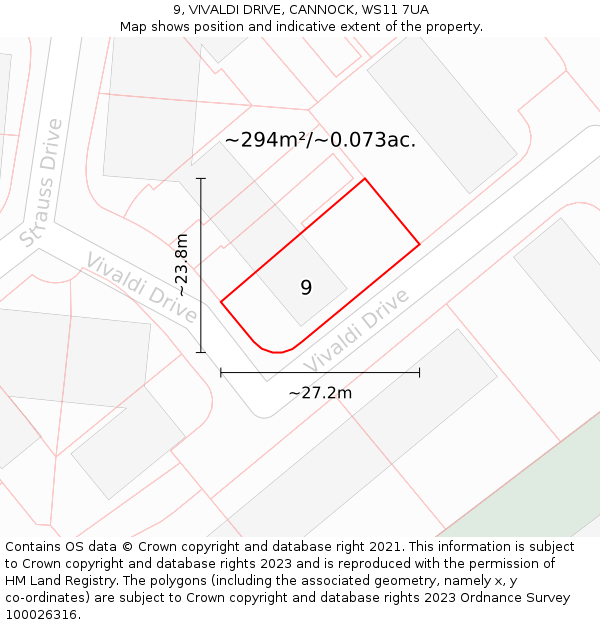 9, VIVALDI DRIVE, CANNOCK, WS11 7UA: Plot and title map