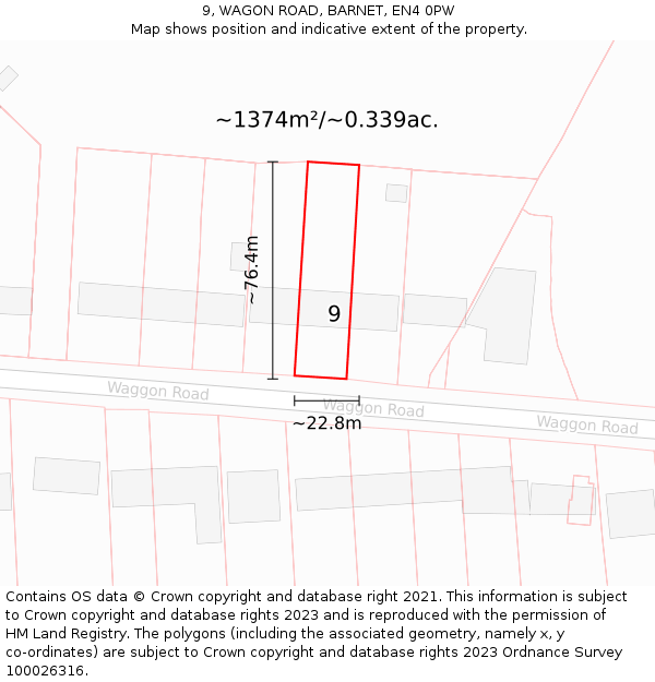9, WAGON ROAD, BARNET, EN4 0PW: Plot and title map