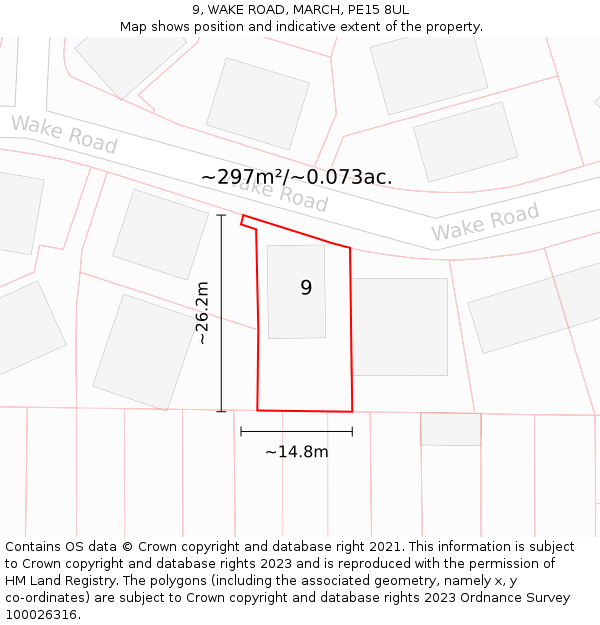 9, WAKE ROAD, MARCH, PE15 8UL: Plot and title map