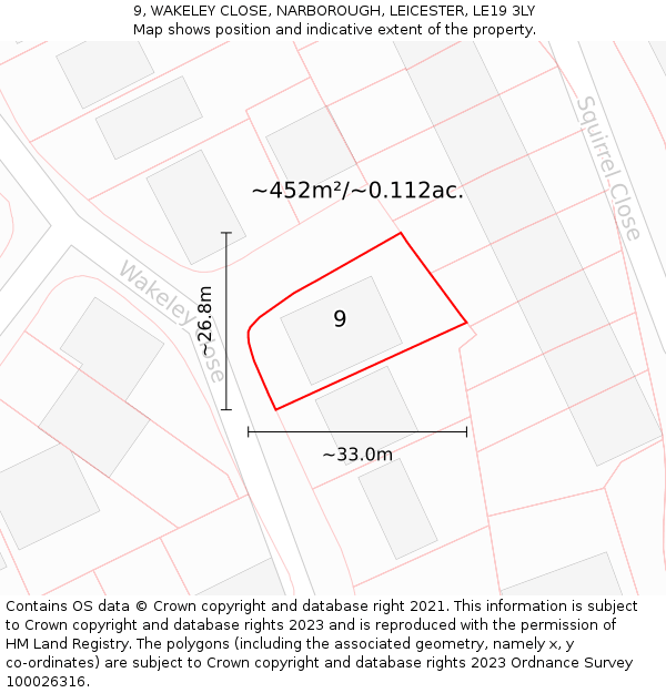 9, WAKELEY CLOSE, NARBOROUGH, LEICESTER, LE19 3LY: Plot and title map