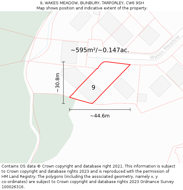 9, WAKES MEADOW, BUNBURY, TARPORLEY, CW6 9SH: Plot and title map