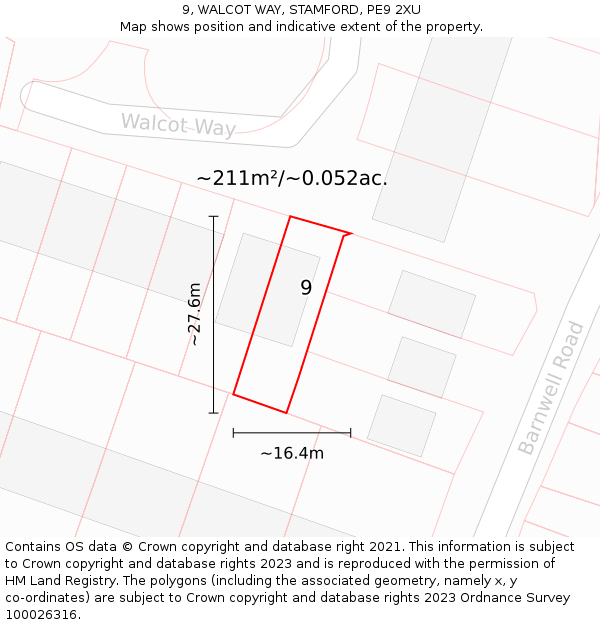 9, WALCOT WAY, STAMFORD, PE9 2XU: Plot and title map