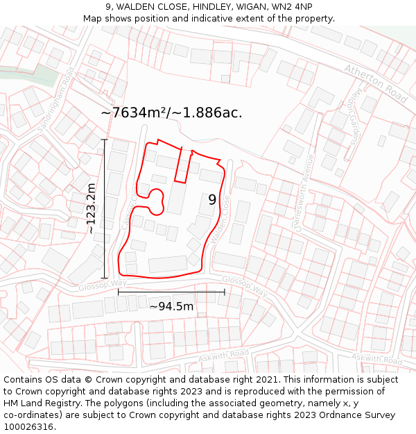 9, WALDEN CLOSE, HINDLEY, WIGAN, WN2 4NP: Plot and title map
