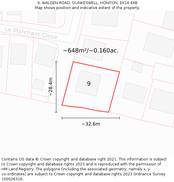 9, WALDEN ROAD, DUNKESWELL, HONITON, EX14 4XB: Plot and title map