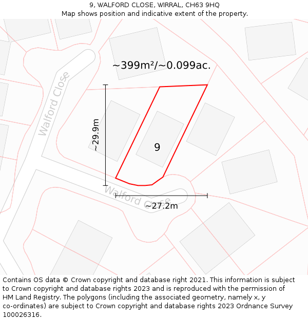 9, WALFORD CLOSE, WIRRAL, CH63 9HQ: Plot and title map