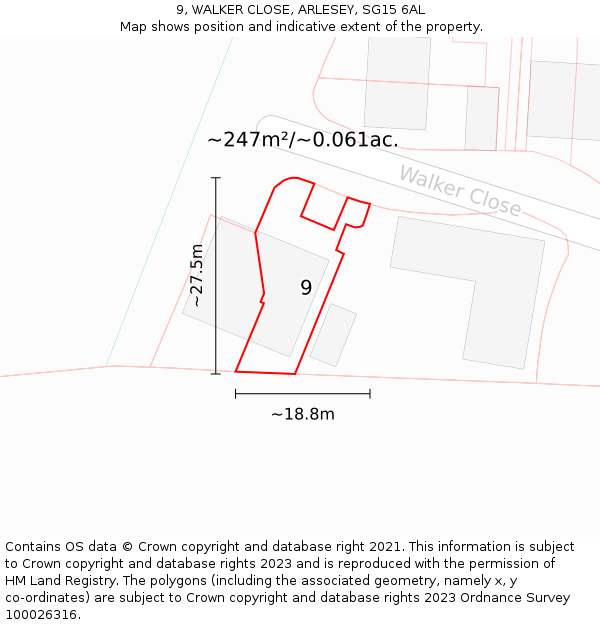 9, WALKER CLOSE, ARLESEY, SG15 6AL: Plot and title map