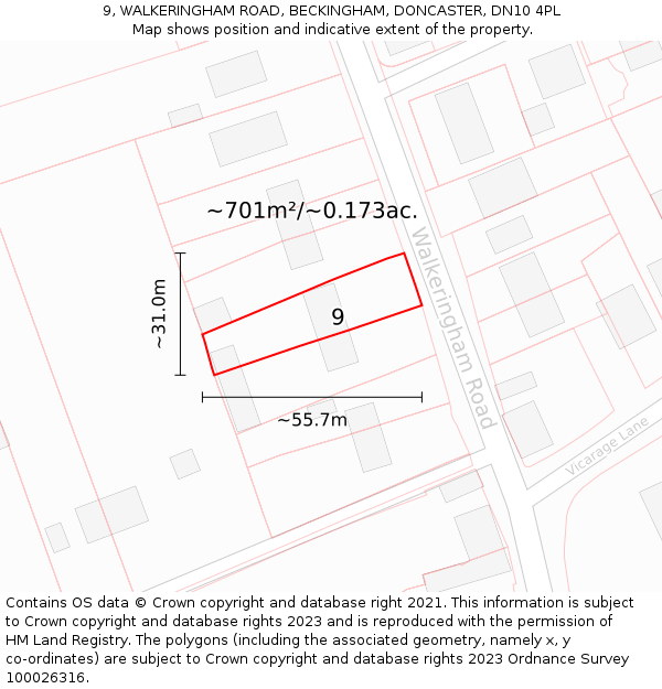 9, WALKERINGHAM ROAD, BECKINGHAM, DONCASTER, DN10 4PL: Plot and title map
